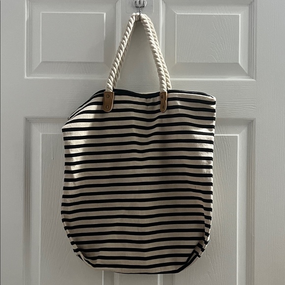 Striped Black and White Tote Bag - Picture 1 of 4